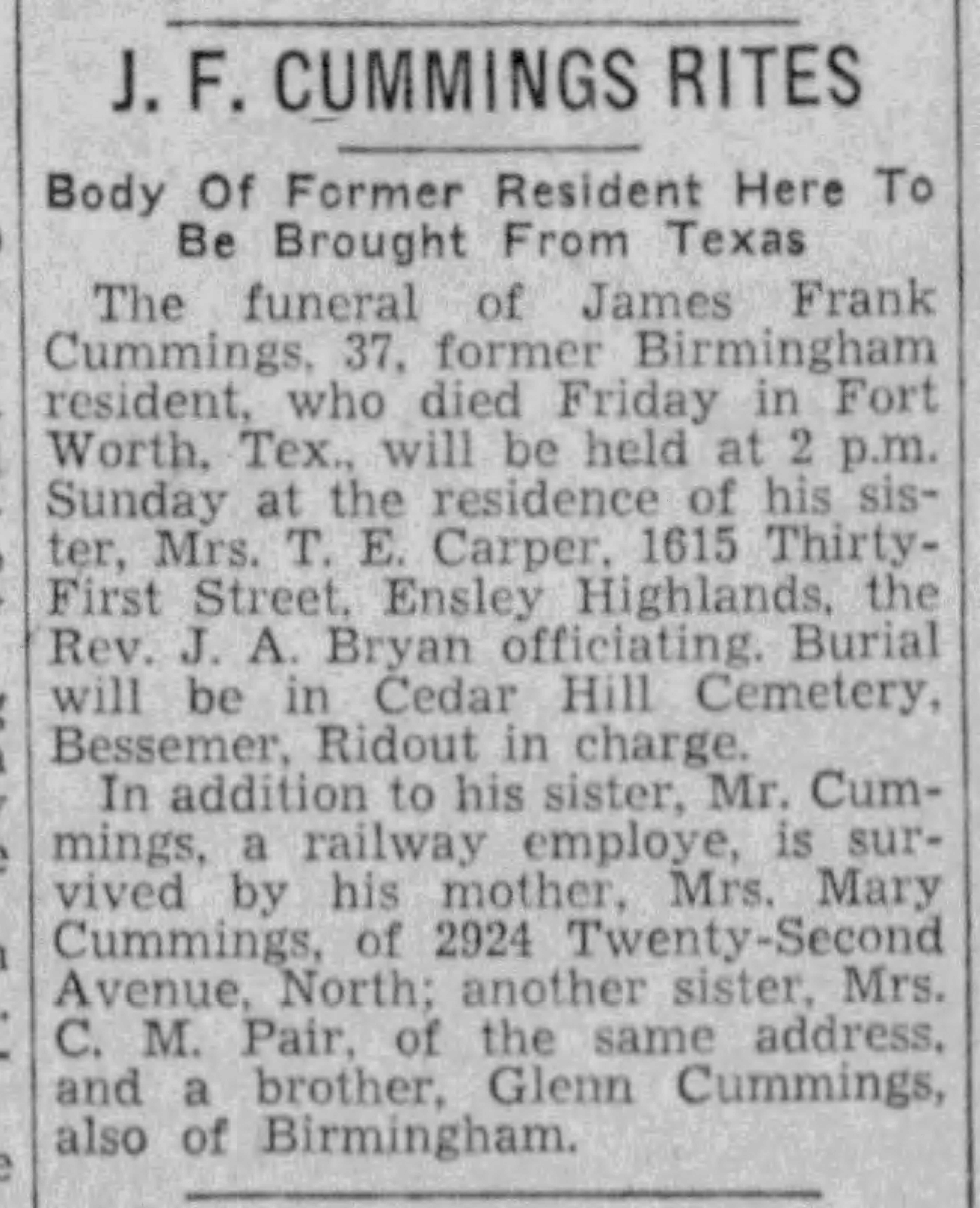 James Frank Cummings obituary